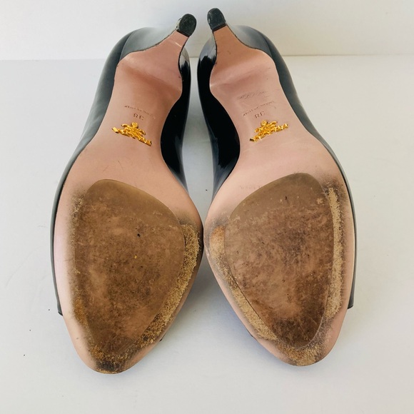 Prada Peep Toe Open Toe Black Patent Leather Pumps Heels - Picture 12 of 15
